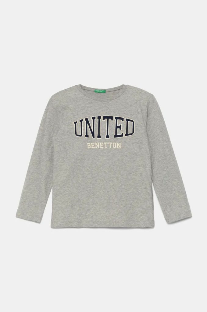 United Colors of Benetton longsleeve din bumbac pentru copii culoarea gri