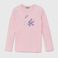 United Colors of Benetton longsleeve din bumbac pentru copii culoarea roz