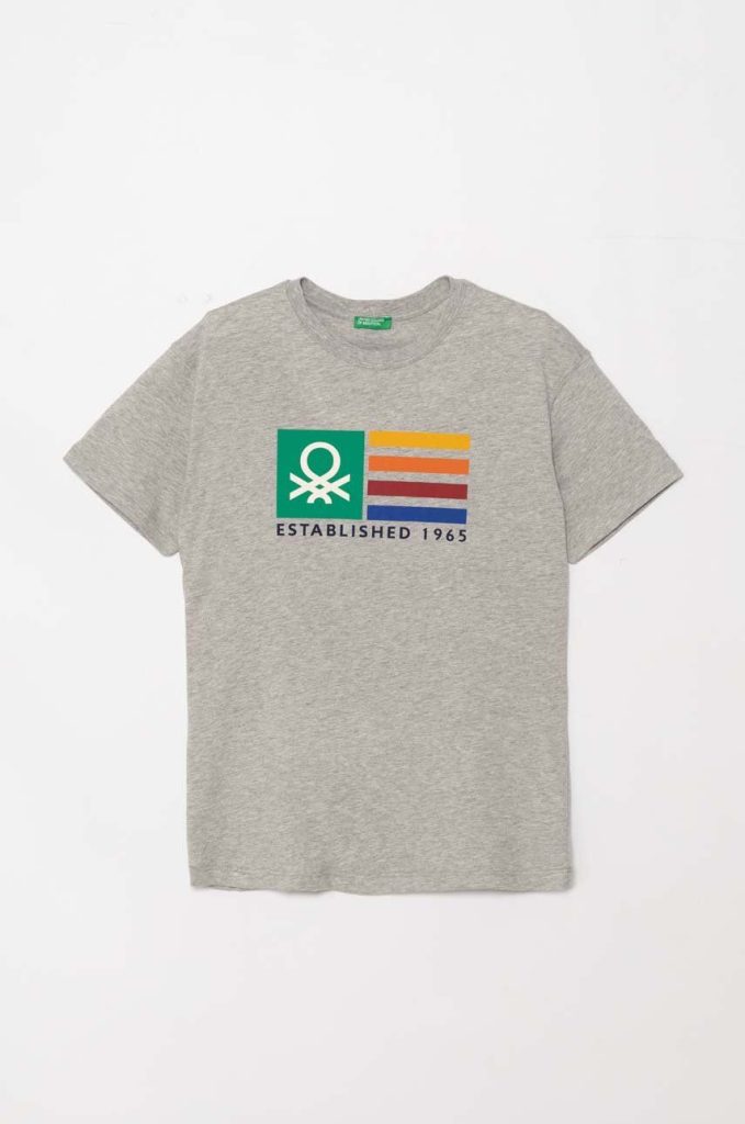 United Colors of Benetton tricou de bumbac pentru copii culoarea gri