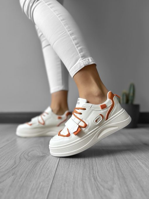 Adidasi dama casual cu talpa inalta albi cu orange CL2333 T7-1-Incaltaminte > Incaltaminte dama > Adidasi dama