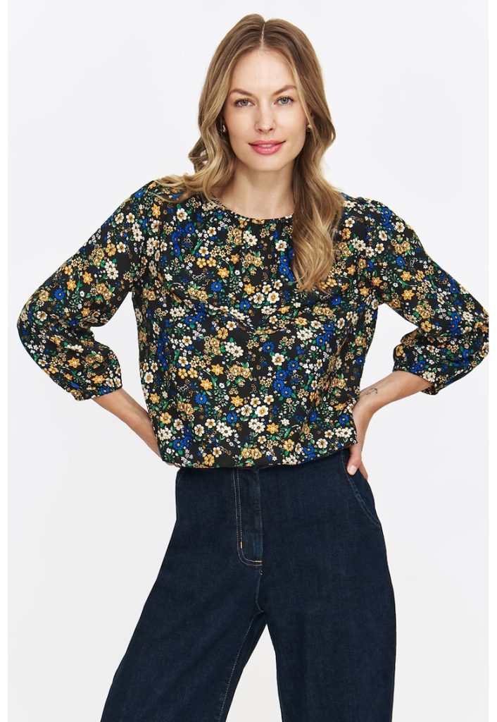 Bluza cu imprimeu floral si maneci bufante-FEMEI-IMBRACAMINTE/Bluze