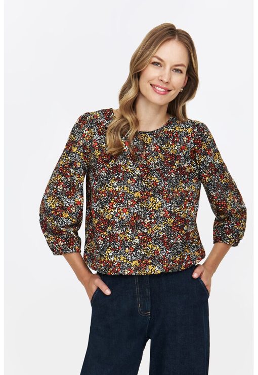 Bluza cu imprimeu floral si maneci bufante-FEMEI-IMBRACAMINTE/Bluze