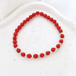 Bratara din pietre de Coral si Bilute din Aur 14K - Snur elastic-Personalizate >> Tip Bijuterie >> Bratari pietre semipretioase >> Noutati