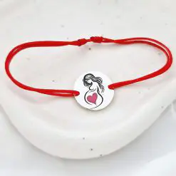 Bratara personalizata - Viitoare Mamica - Inimioara Decorata cu Email Roz - Argint 925 - Snur reglabil-Toate >> Argint 925 >> Bratari Argint >> Noutati