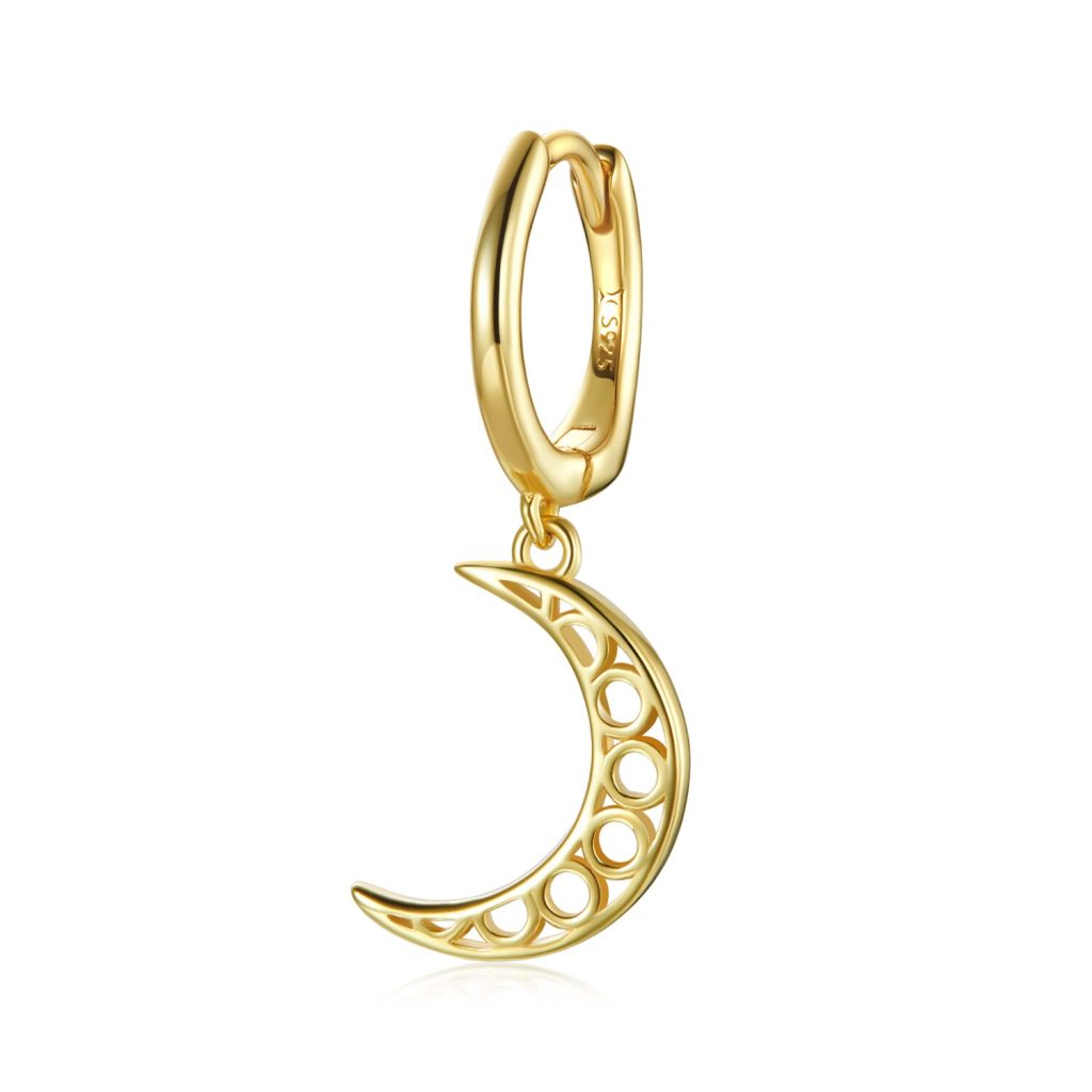 CERCEL din argint Golden Perforated Moon-Cercei >> Cercei din argint