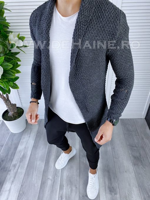 Cardigan barbati gri inchis slim fit ZR T3557 P18-4.1-Cardigan barbati