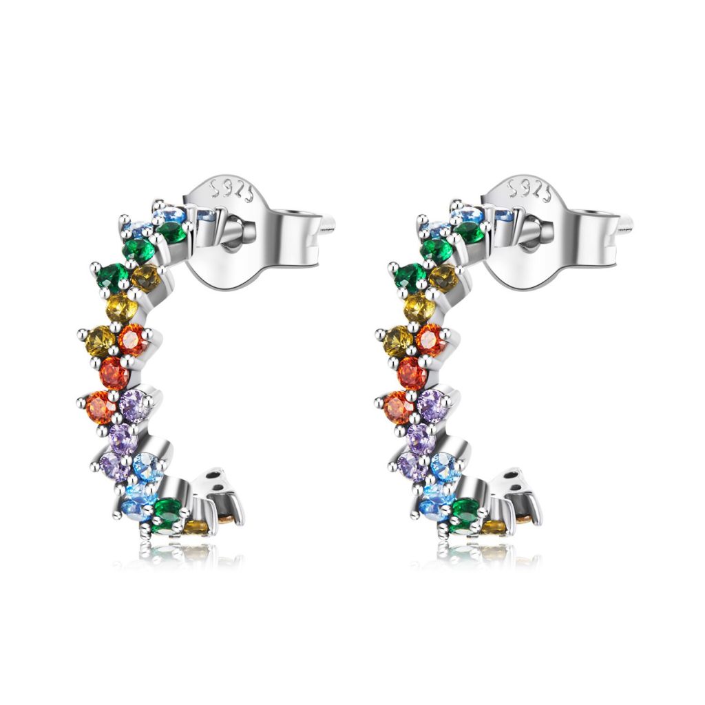 Cercei din argint Arched Studded Rainbow-Cercei >> Cercei din argint