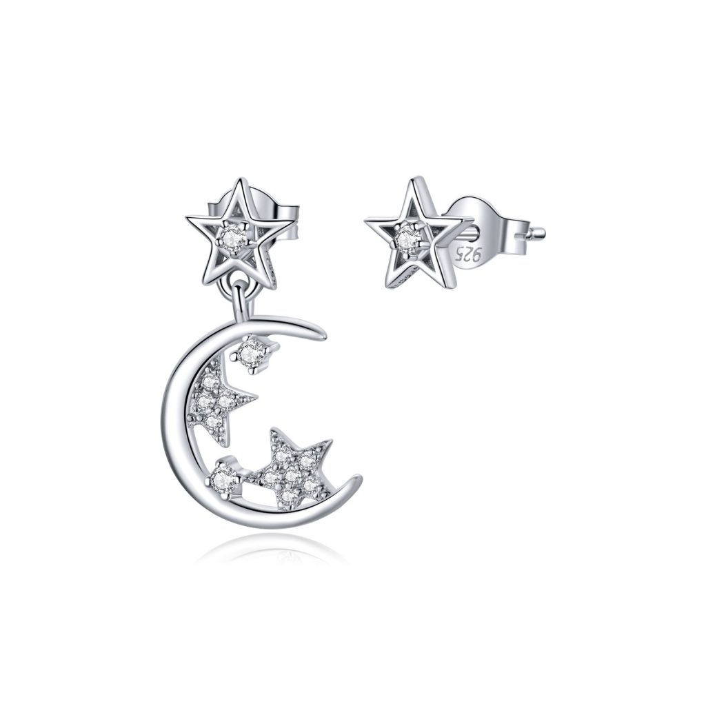 Cercei din argint Asymmetric Moon & Stars-Cercei