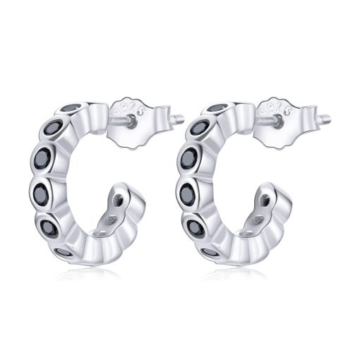 Cercei din argint Black Studded Hoops-Cercei >> Cercei din argint