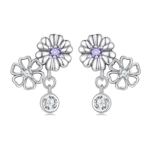 Cercei din argint Double Silver Flowers-Cercei >> Cercei din argint