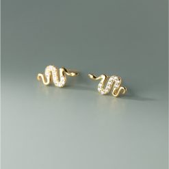 Cercei din argint Golden Crystal Studded Snake-Cercei >> Cercei din argint