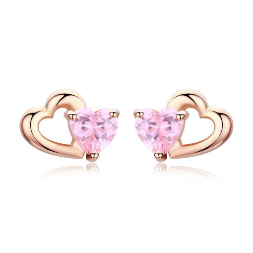 Cercei din argint Little Pink Hearts Rose Gold-Cercei