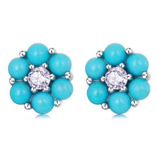 Cercei din argint Mini Turquoise Flower-Cercei >> Cercei din argint