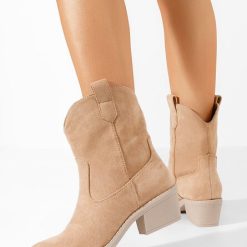 Cizme western dama Zaryna kaki-Cizme cowboy dama-Cizme cu toc