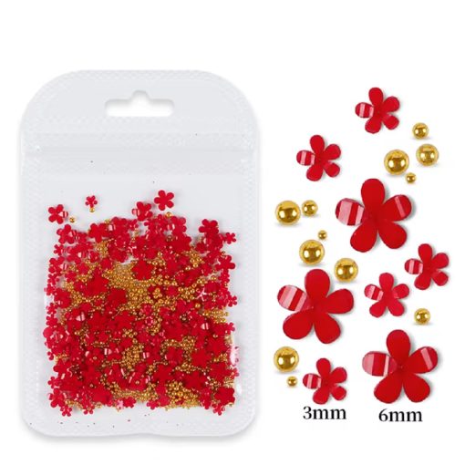 Decoratiune Unghii Floricele Rosii Plus Caviar - Everin-NAIL ART ❤️ > Pietre si bijuterii