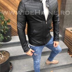 Geaca barbati neagra piele ecologica B2863 117-1-Geci barbati > Geci de piele barbati