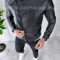 Geaca barbati neagra piele ecologica B3031 Z23-Geci barbati > Geci de piele barbati