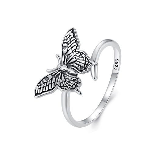 Inel reglabil din argint Black and White Butterfly-Inele >> Inele din argint