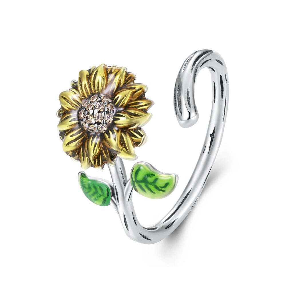 Inel reglabil din argint Blooming Sunflower-Inele >> Inele reglabile