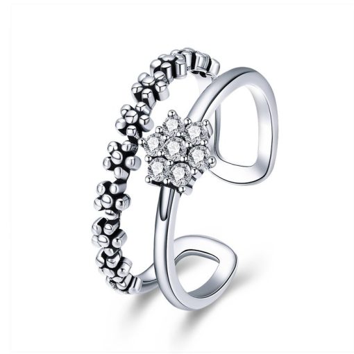 Inel reglabil din argint Elegant Daisy Diamonds-Inele >> Inele din argint