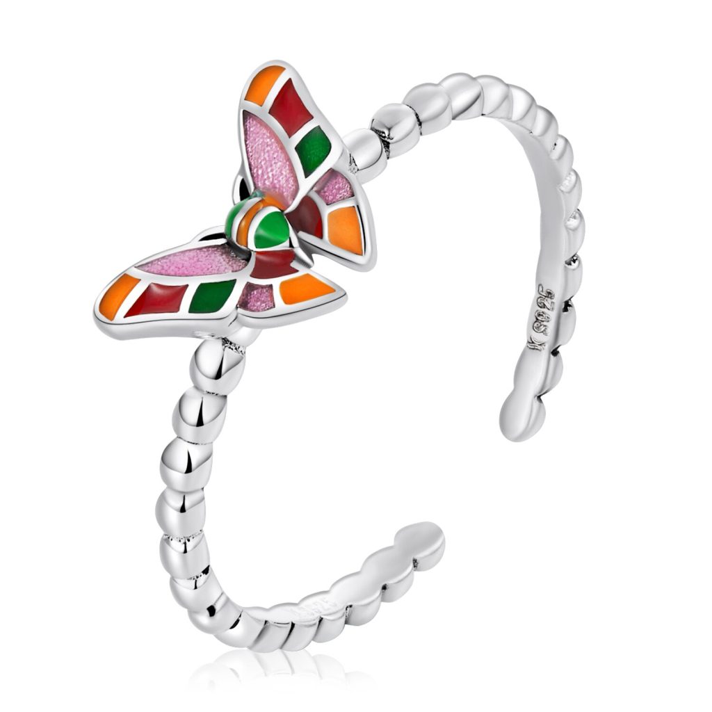 Inel reglabil din argint Open Colorful Butterfly-Inele >> Inele din argint