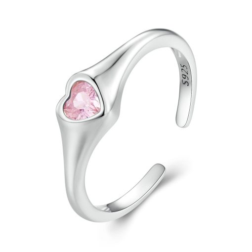 Inel reglabil din argint Pink Recessed Heart-Inele >> Inele din argint