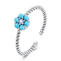 Inel reglabil din argint Turquoise Flower-Inele >> Inele din argint