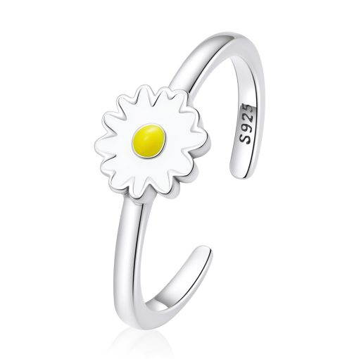 Inel reglabil din argint White Daisy Flower-Inele >> Inele din argint