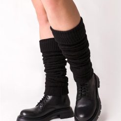 Jambiere raiate lana si acril negru fara varf Steven S095-04-FEMEI