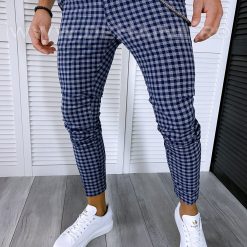 Pantaloni barbati casual regular fit bleumarin in carouri B1589 F7-5-Pantaloni > Pantaloni casual