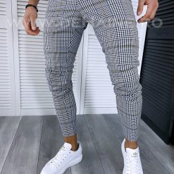 Pantaloni barbati casual regular fit gri in carouri B1640 F2-1-Pantaloni > Pantaloni casual