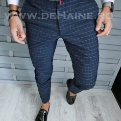 Pantaloni barbati eleganti bleumarin in carouri B1762 121-4-Pantaloni > Pantaloni eleganti
