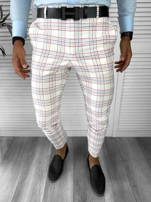 Pantaloni barbati eleganti fit in carouri B8497 N6-5.3-Pantaloni > Pantaloni eleganti