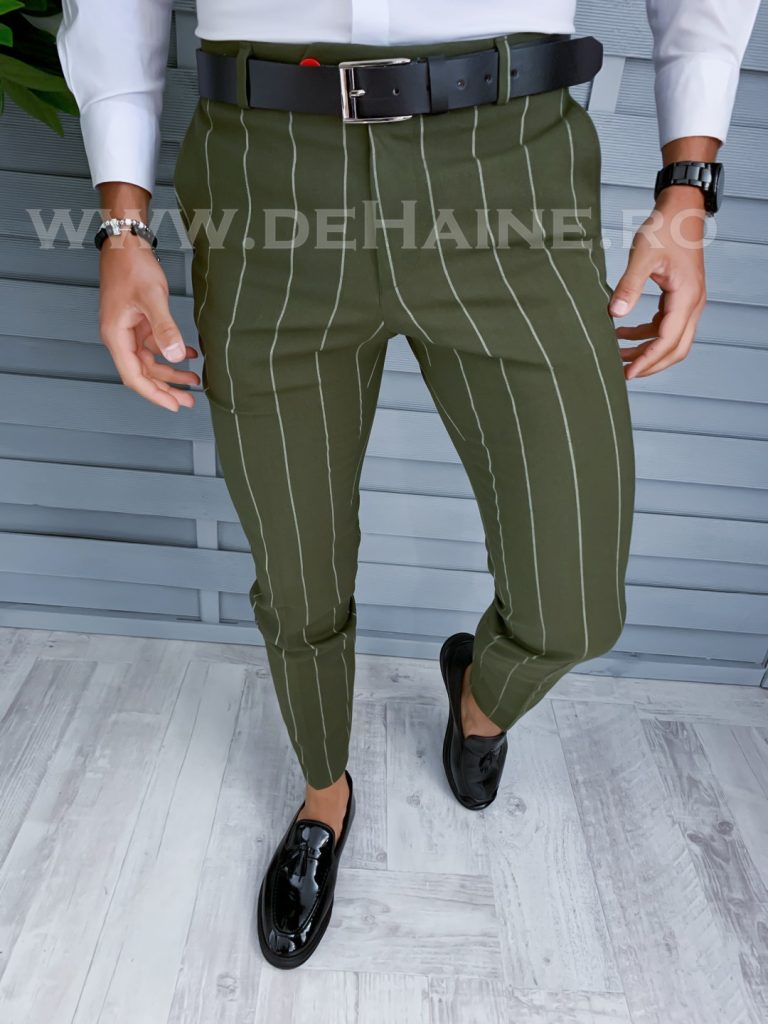 Pantaloni barbati eleganti kaki B1798 U2-Pantaloni > Pantaloni eleganti