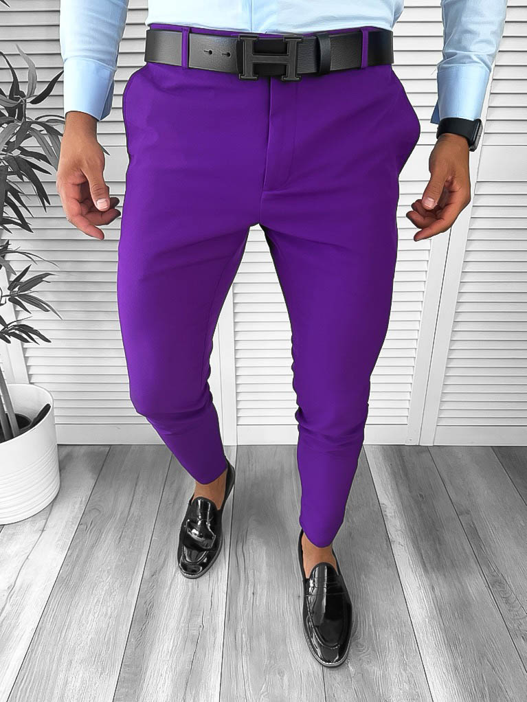 Pantaloni barbati eleganti regular fit mov B1734 B12-4-Pantaloni > Pantaloni eleganti