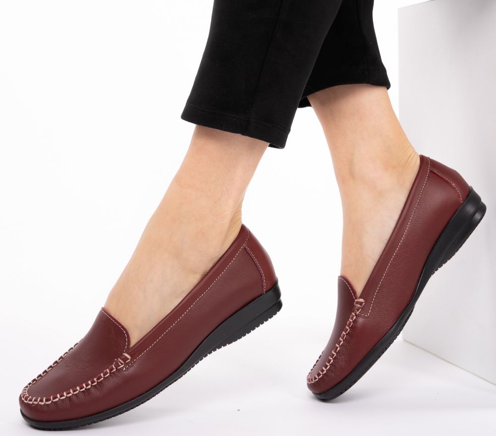 Pantofi confortabili din piele naturala 9009 bordo-Pantofi-Pantofi