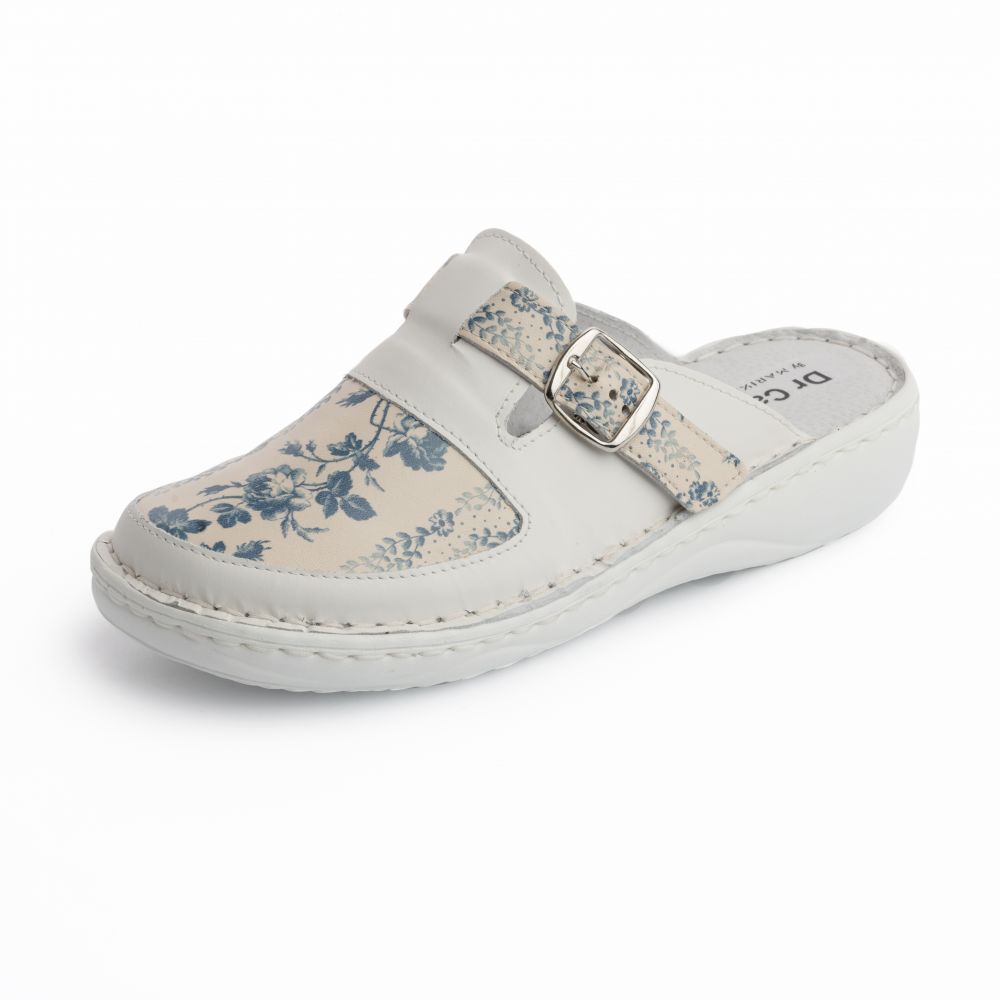 Saboti piele 7005 alb floral-Saboti dama-Saboti dama