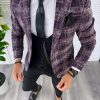 Sacou barbati in carouri slim fit grena B4980 111-2-Sacouri barbati