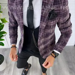 Sacou barbati in carouri slim fit grena B4980 111-2-Sacouri barbati