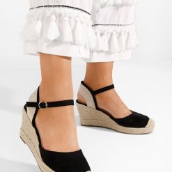 Sandale cu platforma tip espadrile Kasea negre-Sandale cu platforma-Espadrile cu platforma