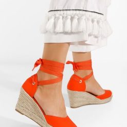 Sandale cu platforma tip espadrile Vilena portocalii-Espadrile cu platforma-Sandale cu platforma