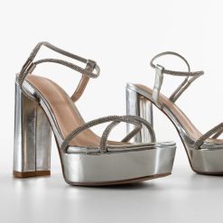 Sandale cu toc Miran Argintii 7