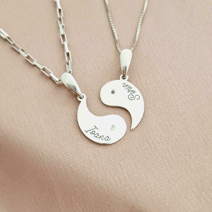 Set 2 lantisoare cu pandantive Yin&Yang personalizate - Diamante naturale - Argint 925-Personalizate >> Ocazie >> Seturi cadou speciale >> Noutati