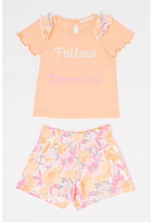 Set de tricou si pantaloni scurti cu model floral-FETE-IMBRACAMINTE/Seturi de imbracaminte