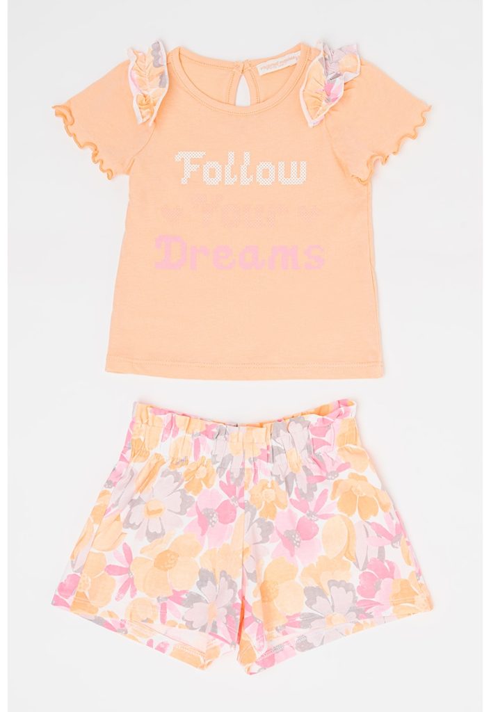 Set de tricou si pantaloni scurti cu model floral-FETE-IMBRACAMINTE/Seturi de imbracaminte