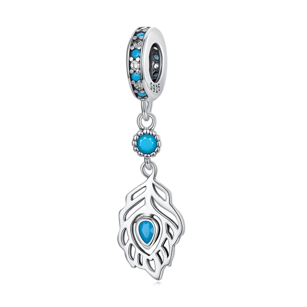 Talisman din argint Blue Crystal Feather-Talismane >> Talismane pandantiv