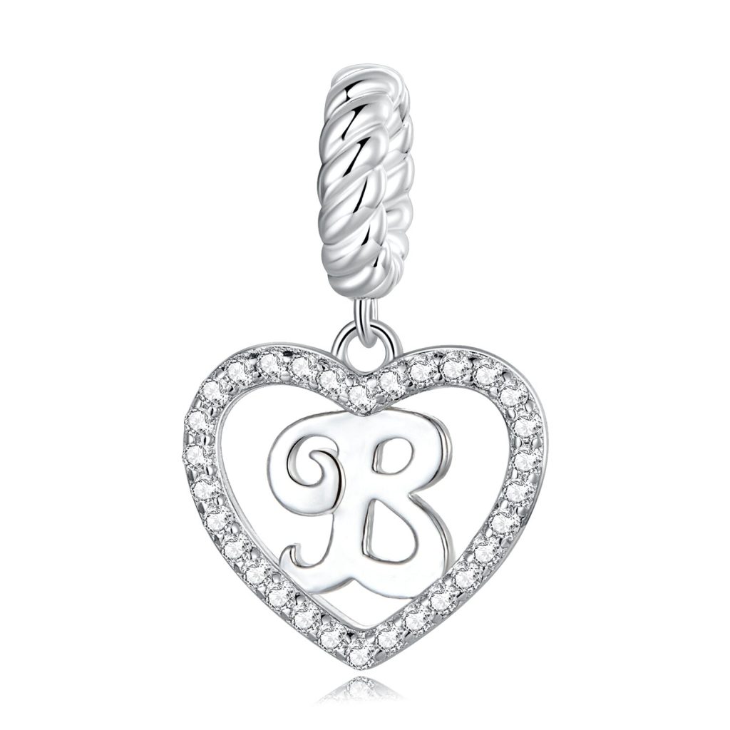 Talisman din argint Heart Letter B-Talismane >> Talismane din Argint (toate)