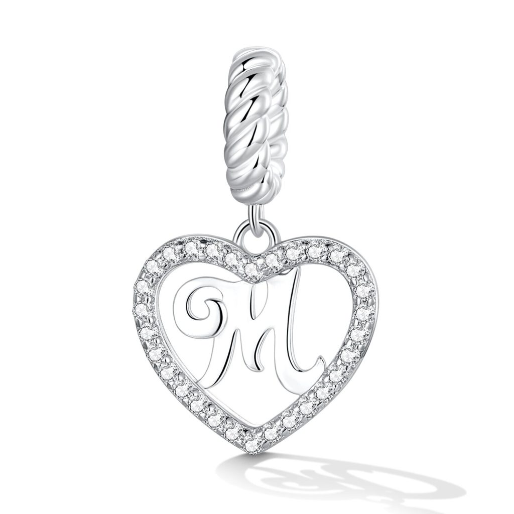 Talisman din argint Heart Letter M-Talismane >> Talismane din Argint (toate)