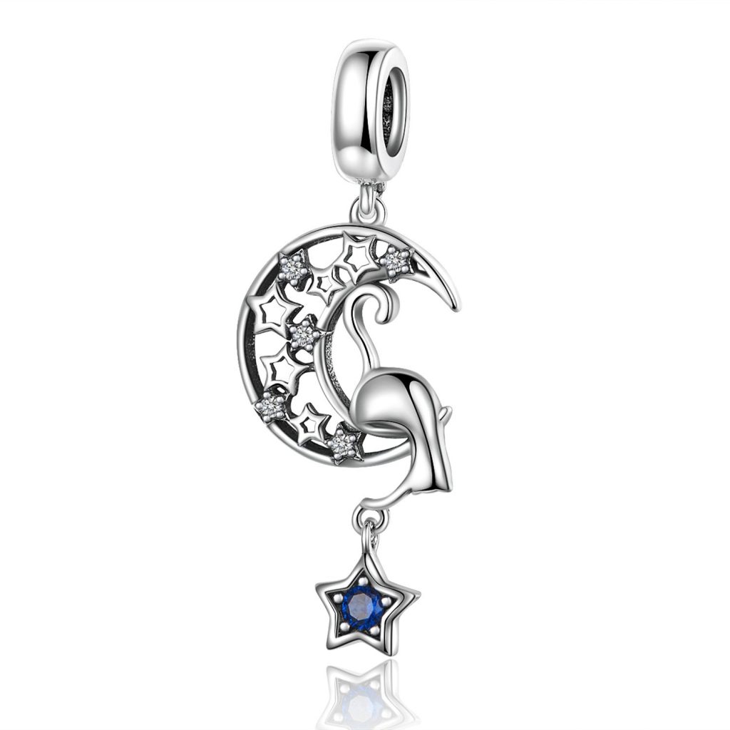 Talisman din argint Moon and Star Cat-Talismane >> Talismane din Argint (toate)