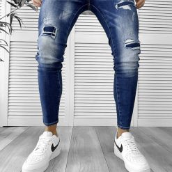 Blugi barbati conici albastri + lant cadou 999 H5-4-Blugi barbati